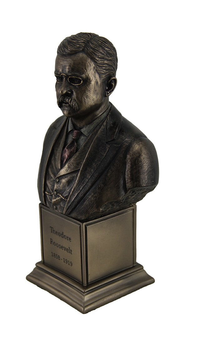 Veronese Design Veronese Design 7 1/2"" Tall Theodore Roosevelt bust on Inscribed Plinth Cold Cast Resin Antique Bronze Finish  - Image 2