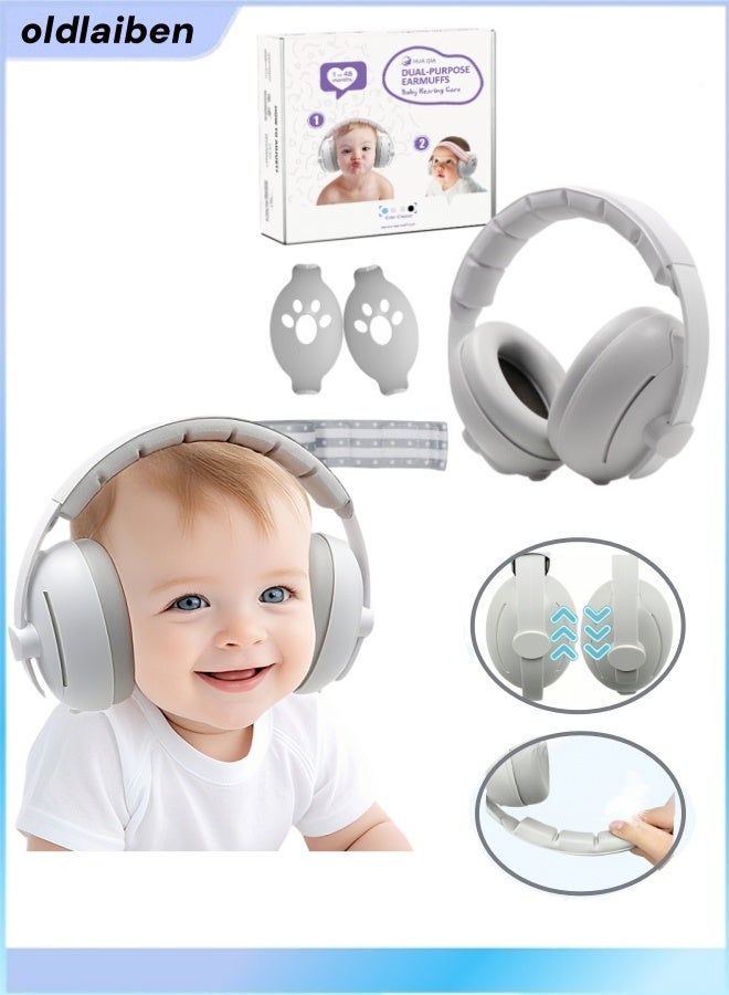 الدليبن سدادات أذن للأطفال، سدادات أذن قابلة للتعديل لتخفيف الضوضاء، حماية أذن للأطفال الرضع والأطفال الصغار، سدادات أذن قابلة للتعديل لحماية الأذن، سماعات رأس عازلة للضوضاء، عصابة رأس فريدة من نوعها لملاءمة آمنة ومريحة، لحماية الأذن، النوم، مستلزمات السفر للأطفال (رمادي) - Image 1