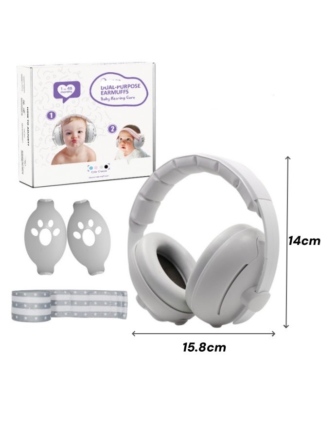 الدليبن سدادات أذن للأطفال، سدادات أذن قابلة للتعديل لتخفيف الضوضاء، حماية أذن للأطفال الرضع والأطفال الصغار، سدادات أذن قابلة للتعديل لحماية الأذن، سماعات رأس عازلة للضوضاء، عصابة رأس فريدة من نوعها لملاءمة آمنة ومريحة، لحماية الأذن، النوم، مستلزمات السفر للأطفال (رمادي) - Image 2