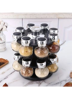 16 Jar Spice Rack Set, Glass Jar Set With Rack, rotating spices rack set, herbs organizer storage containers, spice jars