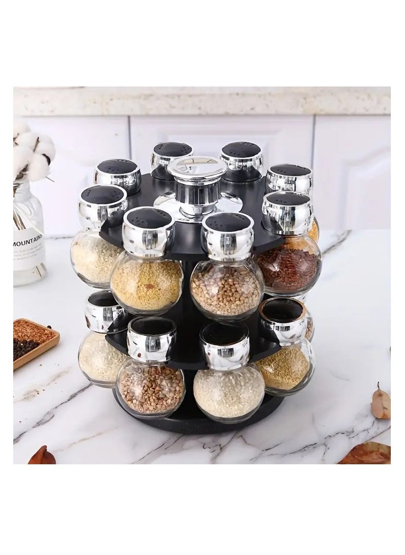 Generic - 16 Jar Spice Rack Set, Glass Jar Set With Rack, rotating spices rack set, herbs organizer storage containers, spice jars - Image 1
