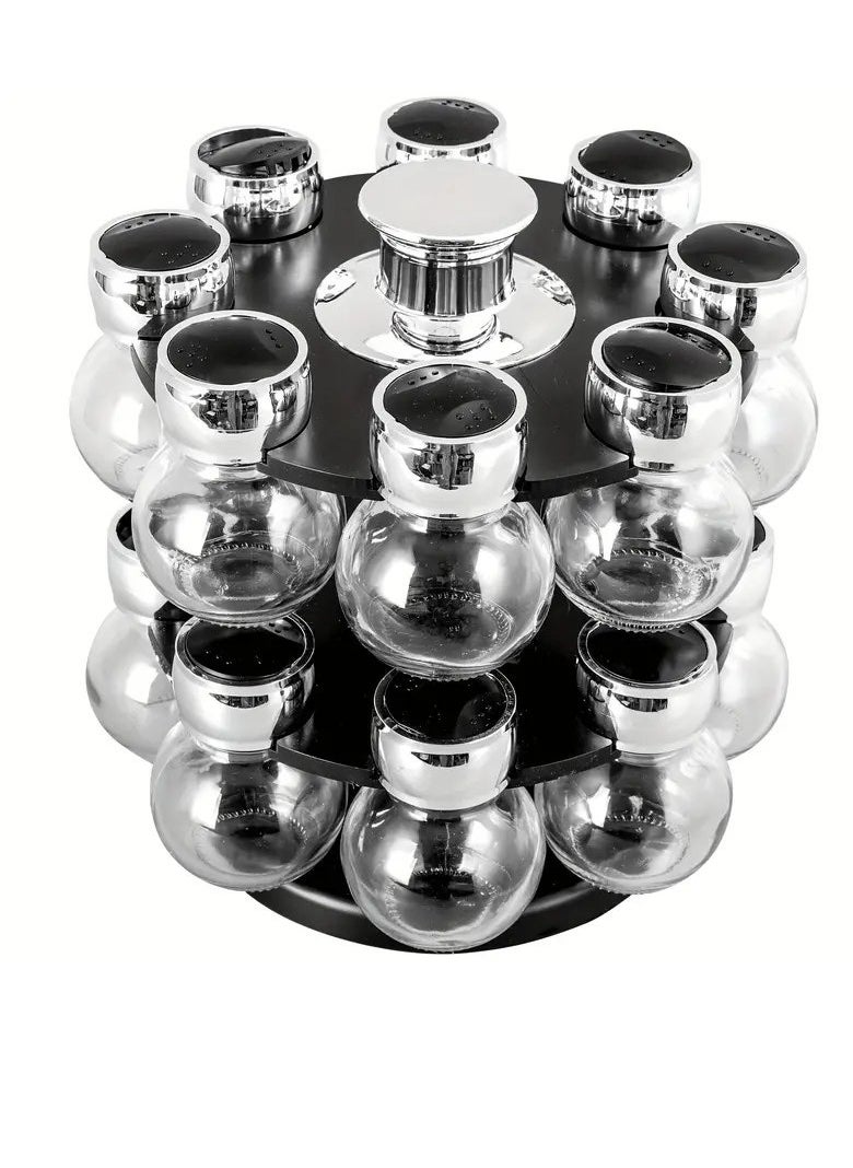 Generic - 16 Jar Spice Rack Set, Glass Jar Set With Rack, rotating spices rack set, herbs organizer storage containers, spice jars - Image 1
