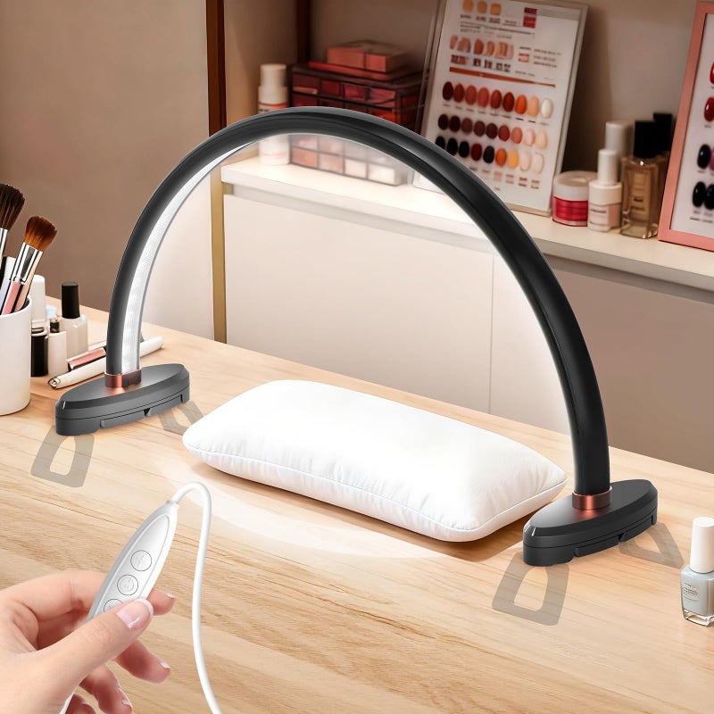 Yokilly Arc Half Moon Light: 16" Half Moon Light with Foldable Bracket for Desk Salon Table Use - No Flicker & Shadow-Free Desk Lamp with Stepless Brightness 3000-6500K for Manicurist Nail Tech - Image 1