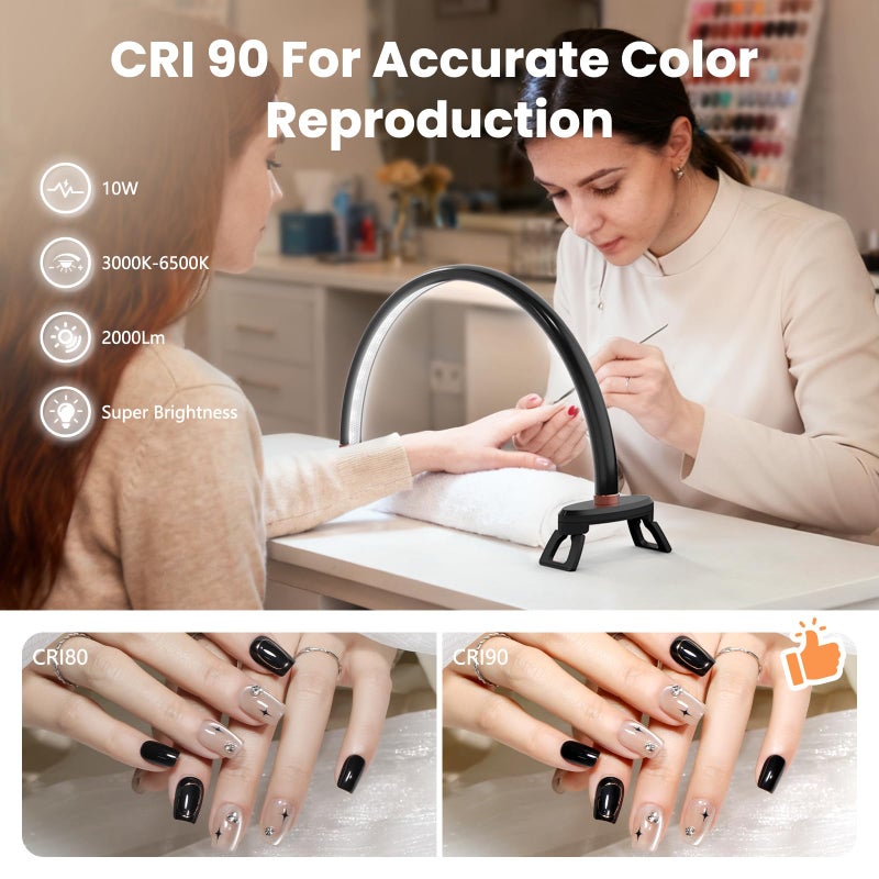 Yokilly Arc Half Moon Light: 16" Half Moon Light with Foldable Bracket for Desk Salon Table Use - No Flicker & Shadow-Free Desk Lamp with Stepless Brightness 3000-6500K for Manicurist Nail Tech - Image 4