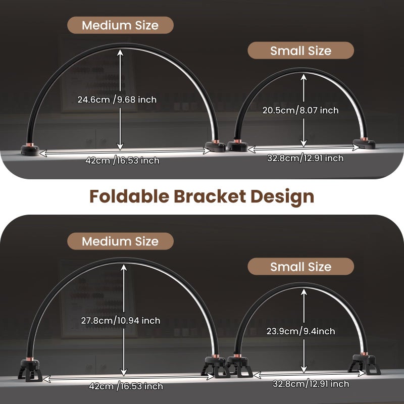 Yokilly Arc Half Moon Light: 16" Half Moon Light with Foldable Bracket for Desk Salon Table Use - No Flicker & Shadow-Free Desk Lamp with Stepless Brightness 3000-6500K for Manicurist Nail Tech - Image 5