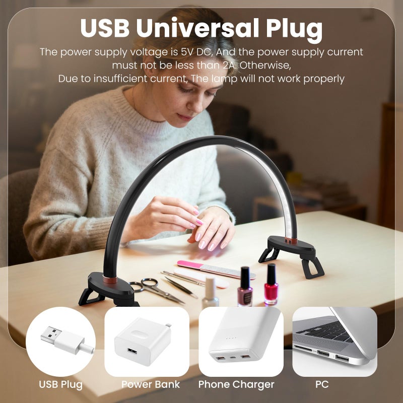 Yokilly Arc Half Moon Light: 16" Half Moon Light with Foldable Bracket for Desk Salon Table Use - No Flicker & Shadow-Free Desk Lamp with Stepless Brightness 3000-6500K for Manicurist Nail Tech - Image 2