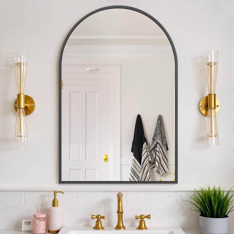 Atilioo Bathroom Mirror for Wall, 38x26 Inch Arched Mirror, Matte Black Metal Framed Bathroom Vanity Mirror for Restroom Farmhouse, Anti-Rust, Tempered Glass, Hanging or Leaning - Image 5