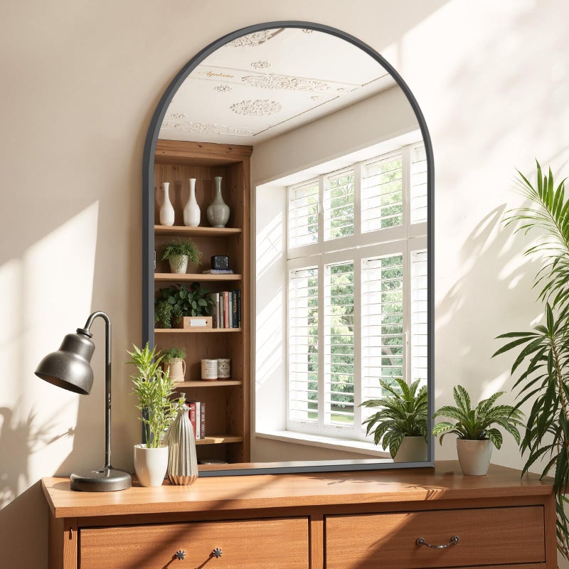 Atilioo Bathroom Mirror for Wall, 38x26 Inch Arched Mirror, Matte Black Metal Framed Bathroom Vanity Mirror for Restroom Farmhouse, Anti-Rust, Tempered Glass, Hanging or Leaning - Image 4