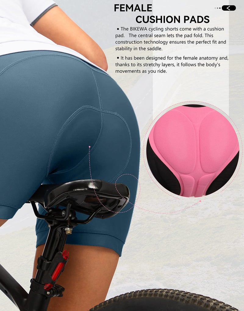 Bikewa Women's 4D Padded Bike Shorts Padding Riding Underwear Cycling Bicycle Road Mountain Biking Cycle Shorts for Women with Zipper Pockets(Blue Grey,XS) - Image 4