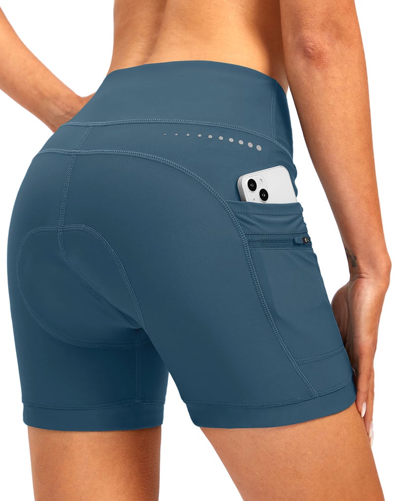 Bikewa Women's 4D Padded Bike Shorts Padding Riding Underwear Cycling Bicycle Road Mountain Biking Cycle Shorts for Women with Zipper Pockets(Blue Grey,XS) - Image 1