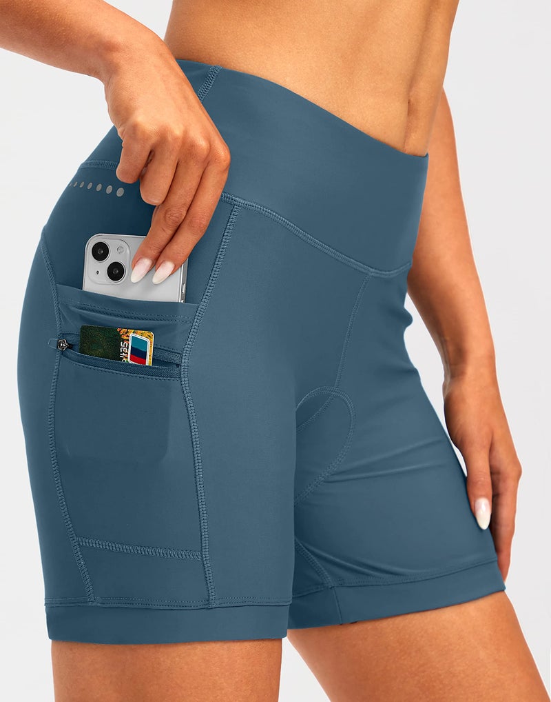 Bikewa Women's 4D Padded Bike Shorts Padding Riding Underwear Cycling Bicycle Road Mountain Biking Cycle Shorts for Women with Zipper Pockets(Blue Grey,XS) - Image 2