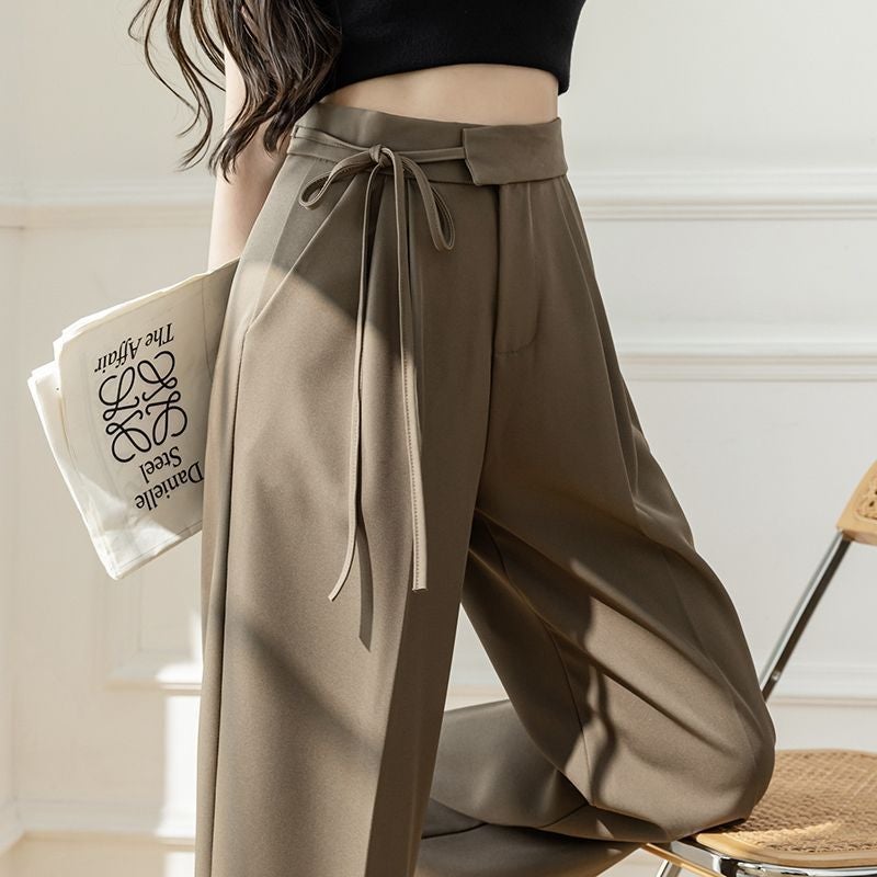 Straight Lace-Up Suit Pants Women'S 2025 Korean Style New Arrival High Waist Daggy Wide Leg Pants Casual Suit Pants - Image 3