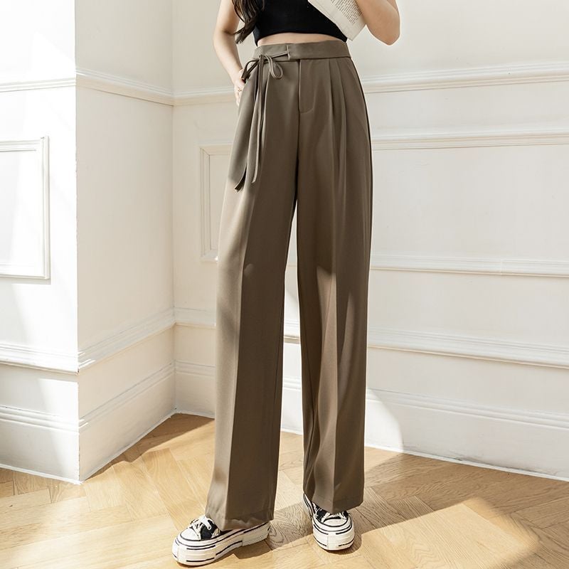 Straight Lace-Up Suit Pants Women'S 2025 Korean Style New Arrival High Waist Daggy Wide Leg Pants Casual Suit Pants - Image 1