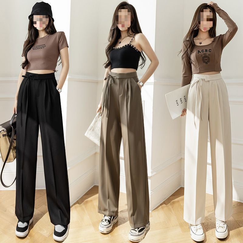 Straight Lace-Up Suit Pants Women'S 2025 Korean Style New Arrival High Waist Daggy Wide Leg Pants Casual Suit Pants - Image 2