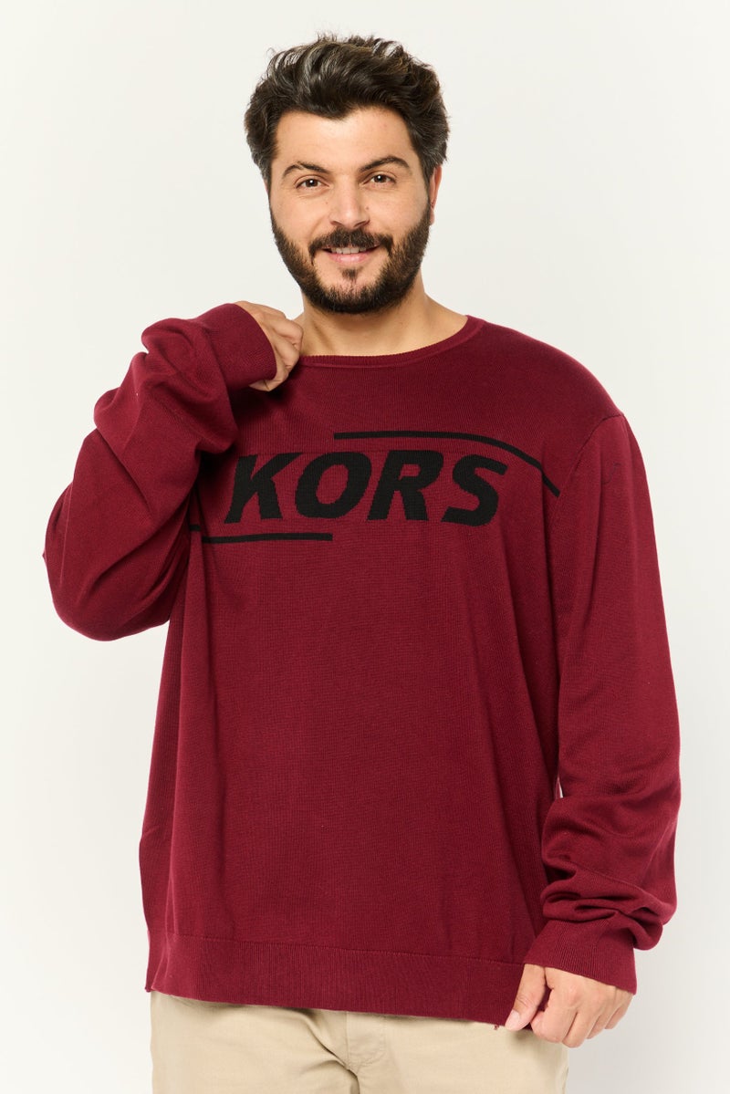 Michael Kors Men Crew Neck Long Sleeve Brand Logo Sweatshirt, Maroon - Image 1