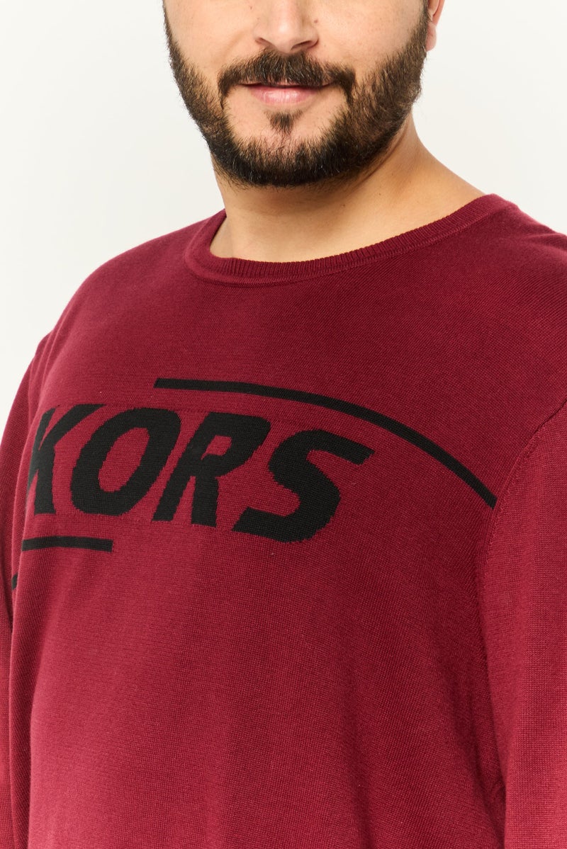 Michael Kors Men Crew Neck Long Sleeve Brand Logo Sweatshirt, Maroon - Image 3