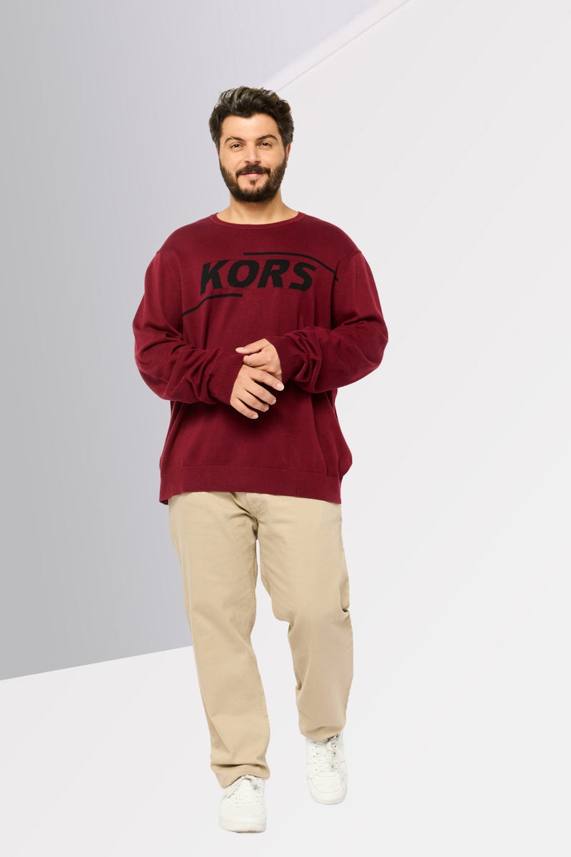 Michael Kors Men Crew Neck Long Sleeve Brand Logo Sweatshirt, Maroon - Image 2