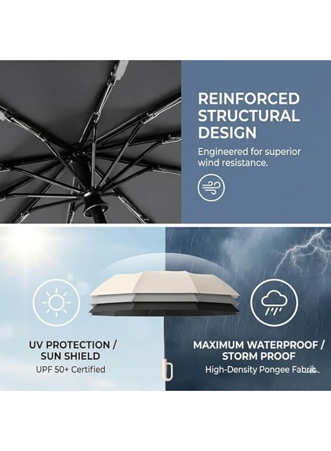 ATRJSZ Automatic Travel Umbrella for Rain u0026 Sun - Smart 3-Folding Small Umbrella with UPF 50+ UV Protection - Windproof Fiber Ribs - Compact Travel Umbrella - 130cm - Image 5