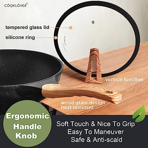 COOKLOVER Nonstick Woks And Stir Fry Pans Die-cast Aluminum Scratch Resistant 100% PFOA Free Induction Wok pan with Lid 12.6 Inch - Black - Image 4