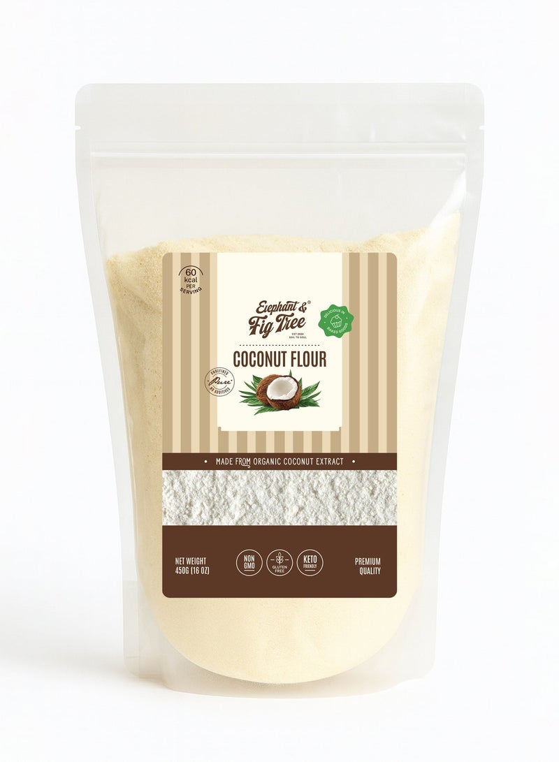 Elephant & Fig Tree Coconut Flour 450g, Gluten-Free, Keto-Friendly, Non-GMO , Made from Organic Coconut Extract, Ideal for Baking & Cooking - Image 1