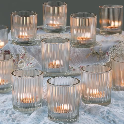 Uniteland 24 Pcs Votive Candle Holders - Clear Glass Tea Lights Candle Holder in Bulk for Table Centerpiece, Tealight Candle Holder for Weddings, Home Decor, Baby Shower, Special Occasions (Clear, 24) - Image 1