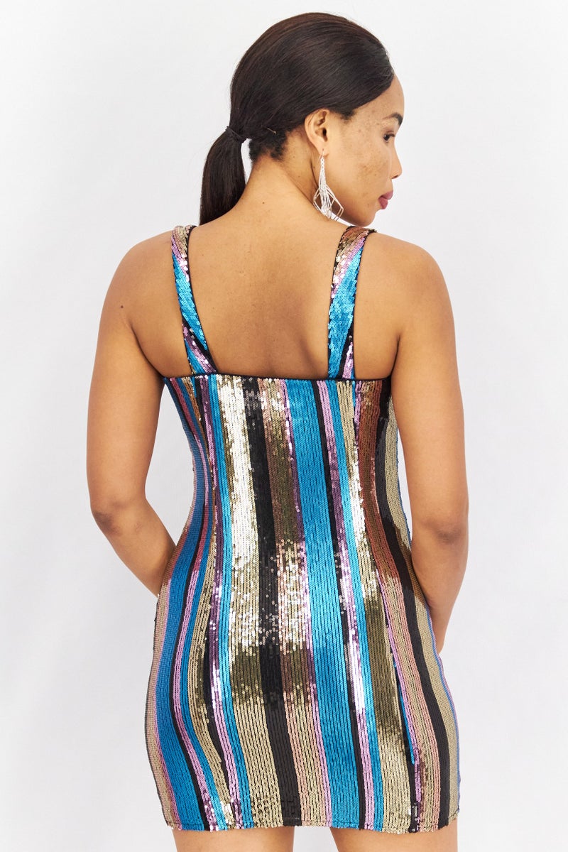 Aqua Women Sequined Mini Bodycon Dress, Blue Combo - Image 2