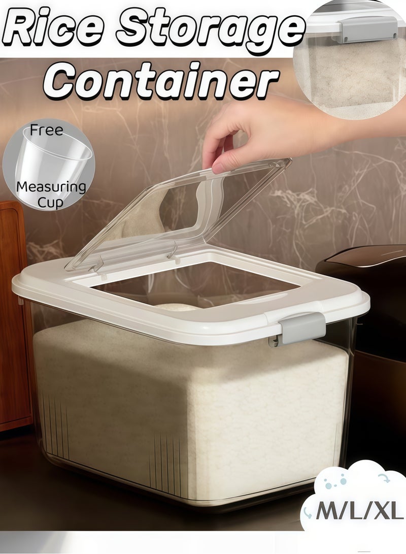 Household Rice Bucket, Transparent Plastic Grain Bucket, Sealed Household Grain Storage Bucket with Measuring Cups - Image 1