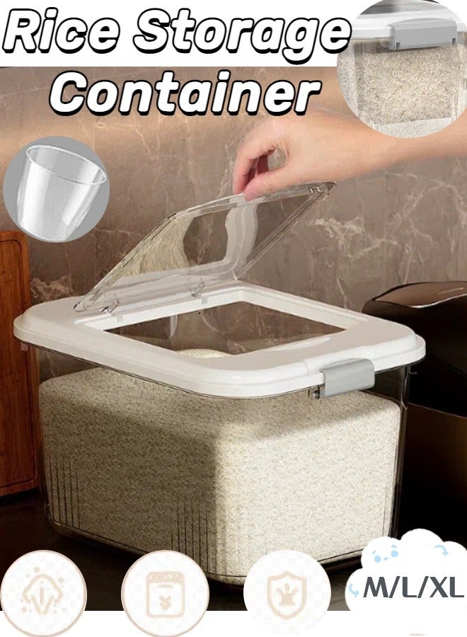 Household Rice Bucket, Transparent Plastic Grain Bucket, Sealed Household Grain Storage Bucket with Measuring Cups  - Image 1
