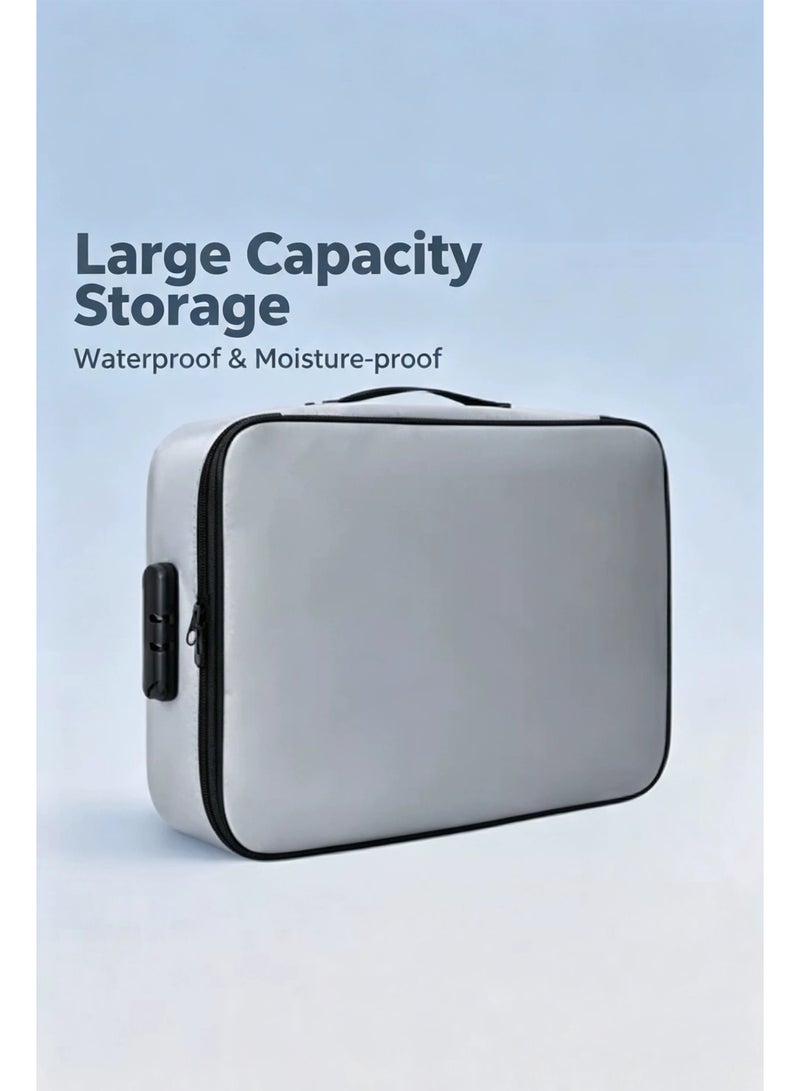 Large Capacity Document Storage Bag with Combination Lock Waterproof Certificate Organizer for Travel - Image 1