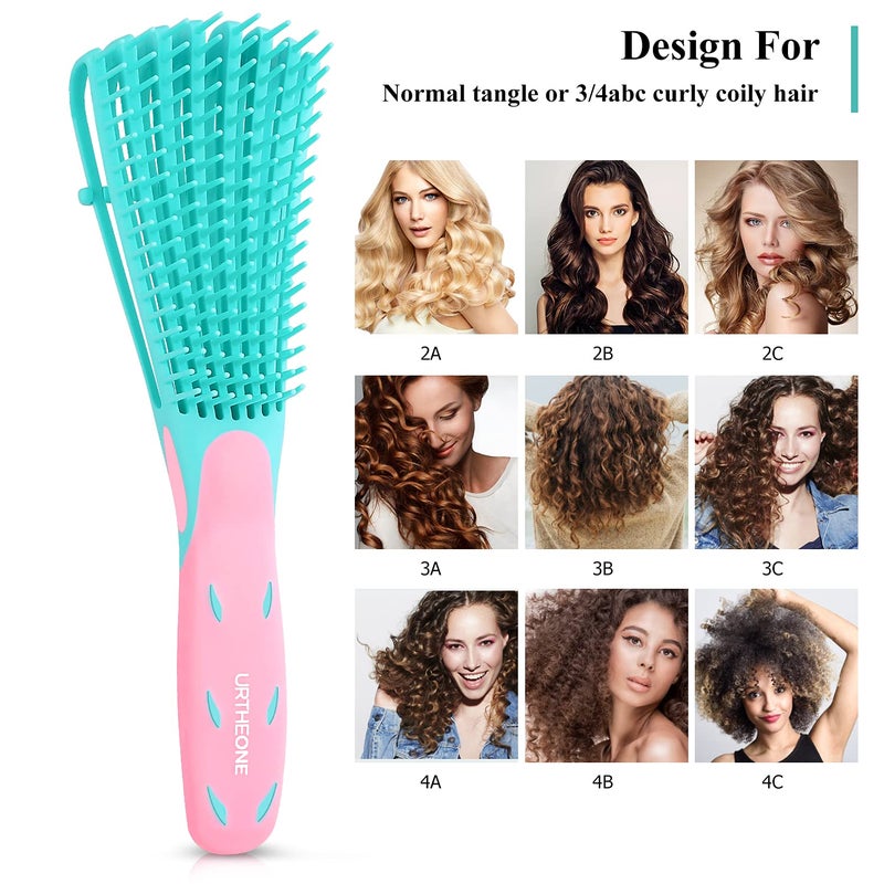URTHEONE Detangling Hair Brush, Detangling brush for Adults and Kids, Comb Set for Kinky Curly Coily and Wavy Hair, For Wet and Dry Hair, Afro American Type 3a-4c, Comfortable Grip, Easy to Clean(Pinkgreen) - Image 4