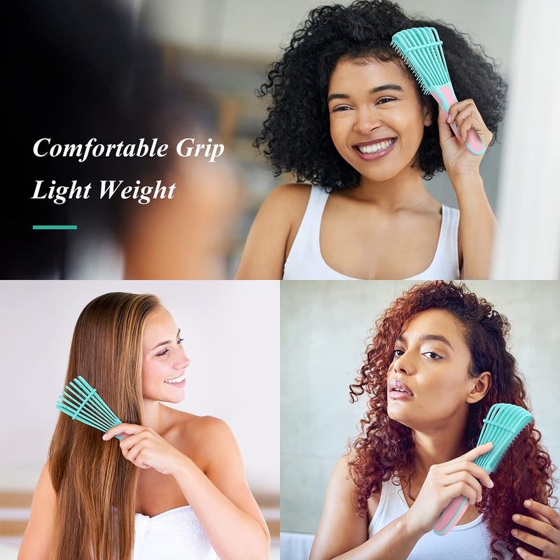 URTHEONE Detangling Hair Brush, Detangling brush for Adults and Kids, Comb Set for Kinky Curly Coily and Wavy Hair, For Wet and Dry Hair, Afro American Type 3a-4c, Comfortable Grip, Easy to Clean(Pinkgreen) - Image 5