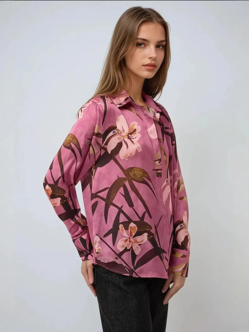 HICCUP Satin Printed Long Sleeve Shirt