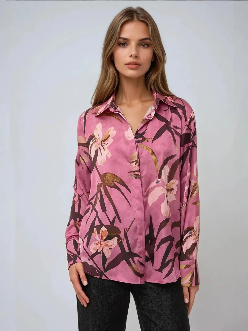 HICCUP Satin Printed Long Sleeve Shirt