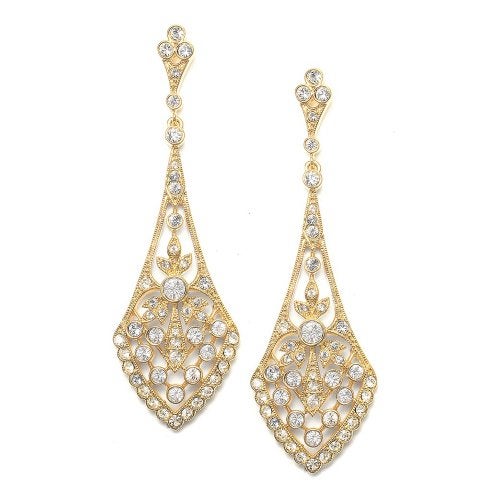 Mariell Gold Dangle Bridal Earrings, Dramatic 2 ¾" Length, Perfect Jewelry for Brides, Bridesmaid, Prom and Homecoming, Romantic Jewelry Gift For Women - Image 1