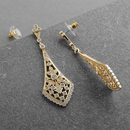 Mariell Gold Dangle Bridal Earrings, Dramatic 2 ¾" Length, Perfect Jewelry for Brides, Bridesmaid, Prom and Homecoming, Romantic Jewelry Gift For Women - Image 3