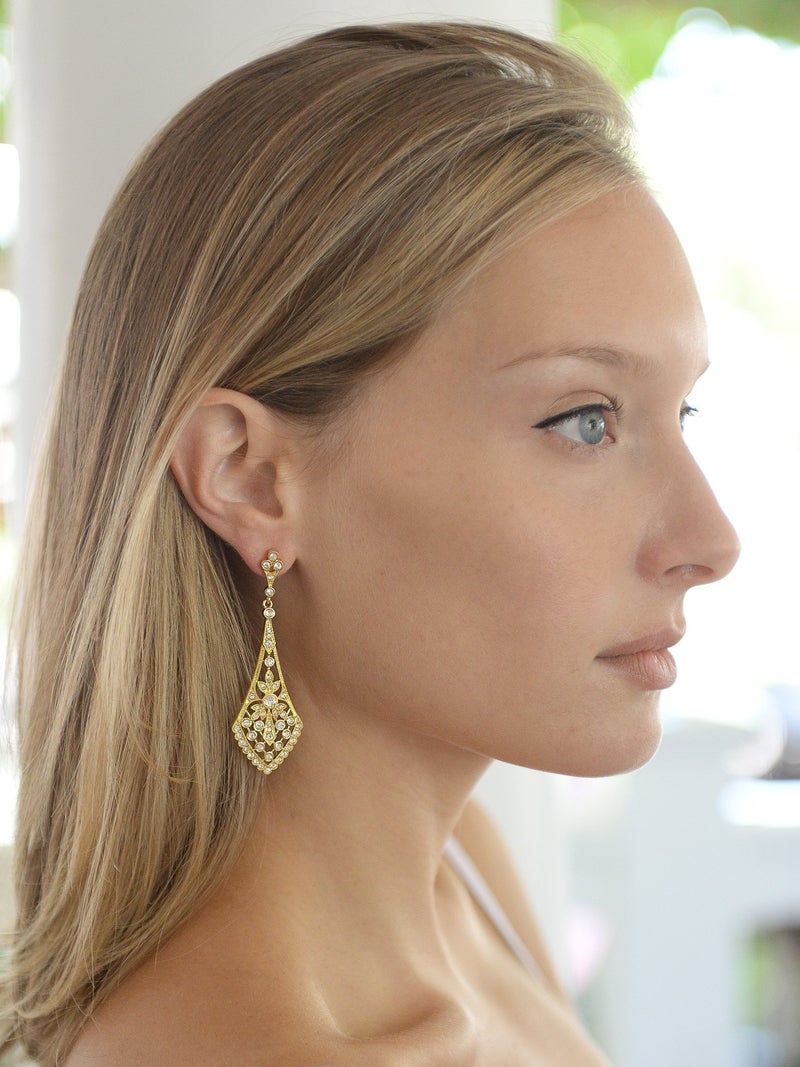 Mariell Gold Dangle Bridal Earrings, Dramatic 2 ¾" Length, Perfect Jewelry for Brides, Bridesmaid, Prom and Homecoming, Romantic Jewelry Gift For Women - Image 2