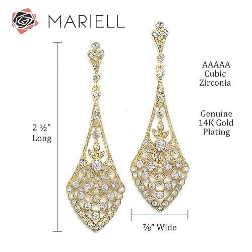 Mariell Gold Dangle Bridal Earrings, Dramatic 2 ¾" Length, Perfect Jewelry for Brides, Bridesmaid, Prom and Homecoming, Romantic Jewelry Gift For Women - Image 5