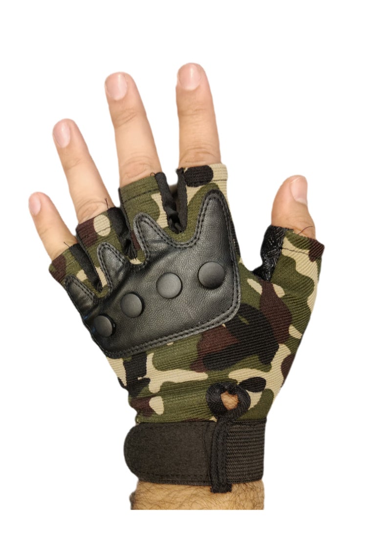 Generic Half Finger Gloves with Knuckle Protection for Exercise and Cycling, Camouflage Green  - Image 3