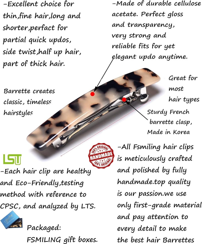 Fsmiling 3 x Women's Hair Clips, Rectangular French Hair Clip, Automatic Hair Barrette Clip, Tortoise Scales, 3 Colours - Image 3