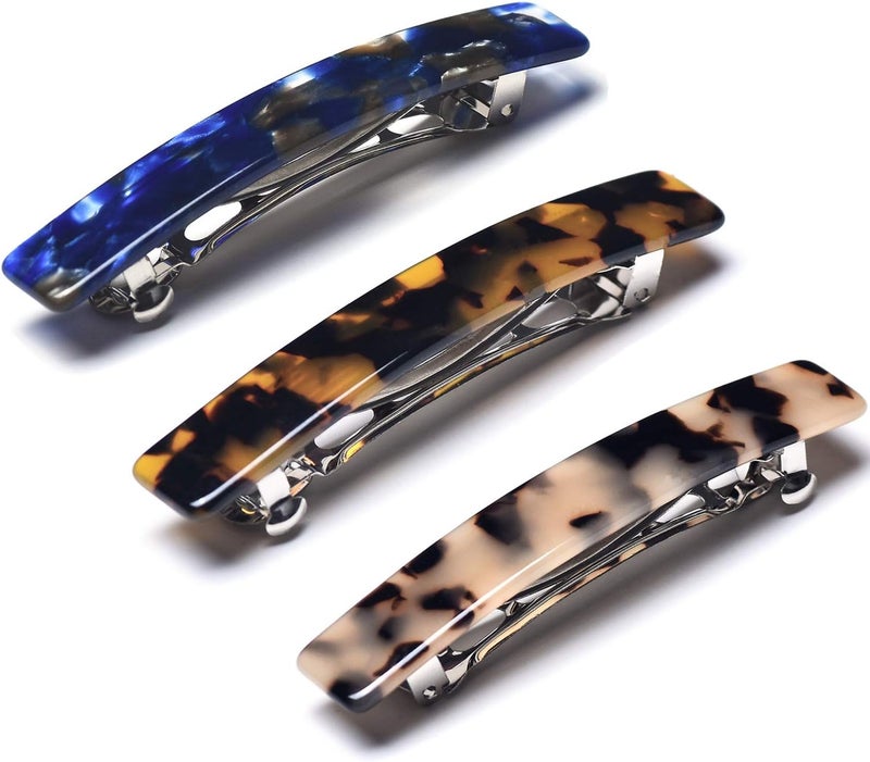 Fsmiling 3 x Women's Hair Clips, Rectangular French Hair Clip, Automatic Hair Barrette Clip, Tortoise Scales, 3 Colours - Image 1