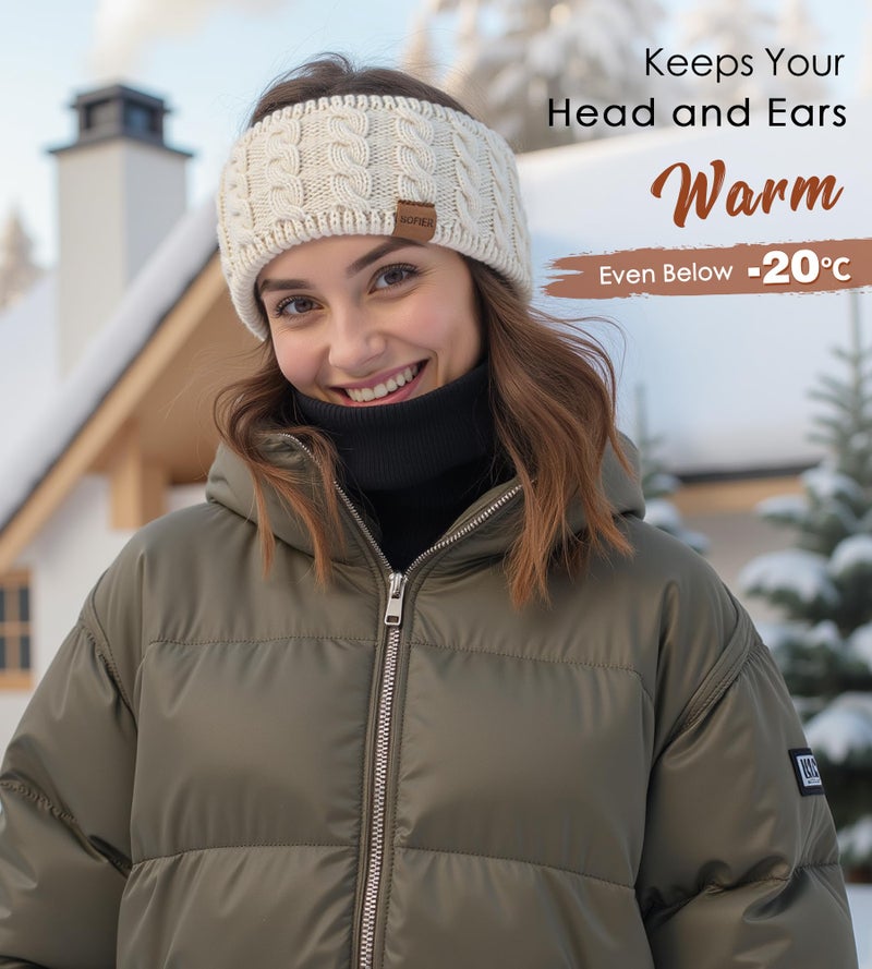 Sofier Winter Headbands for Women 3 Packs Knit Ear Warmers Soft Fuzzy Fleece Lined Cold Weather Ear Muffs Christmas Stocking Stuffers Gifts - Image 2