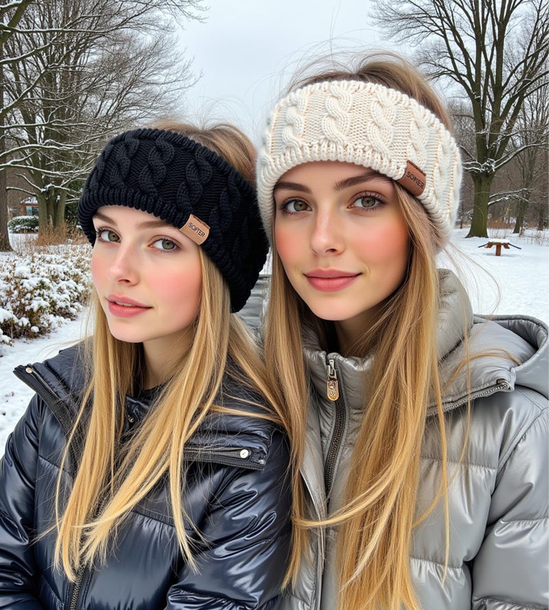Sofier Winter Headbands for Women 3 Packs Knit Ear Warmers Soft Fuzzy Fleece Lined Cold Weather Ear Muffs Christmas Stocking Stuffers Gifts - Image 3