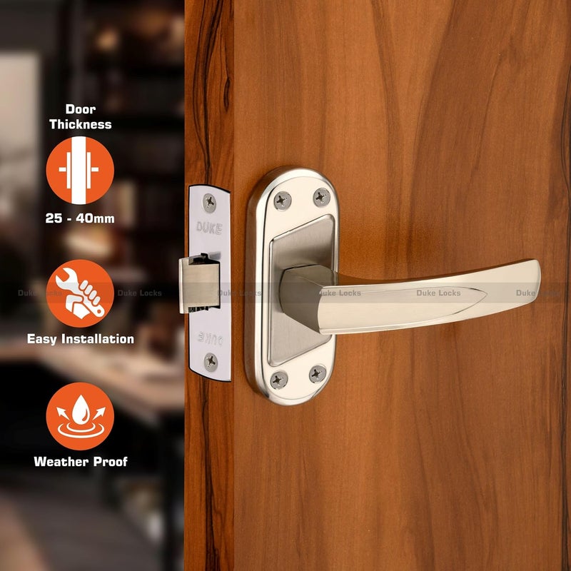 DUKElocks Duke Lock Baby Mortice Set 1001 SS for Main Door Kitchen Bedroom Office Brass Latch Body with Premium Design Stainless Steel Color 100 MM 5 INCH  - Image 2