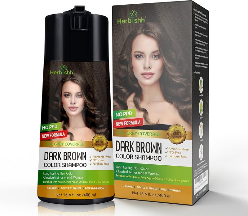 Herbishh Dark Brown Color Shampoo for Gray Hair - 400ml - Image 2