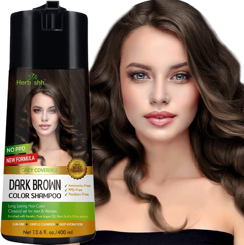 Herbishh Dark Brown Color Shampoo for Gray Hair - 400ml - Image 1