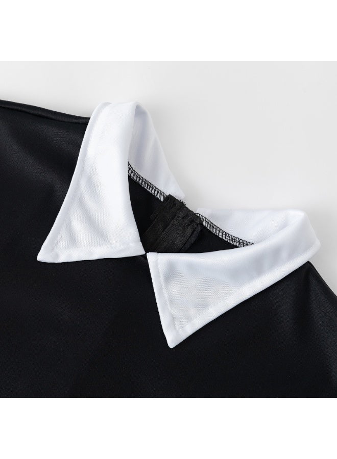 زي كوسبلاي للأطفال الأربعاء أدامز لعيد الهالوين ، فستان أسود مطبوع - الحجم M - Image 3