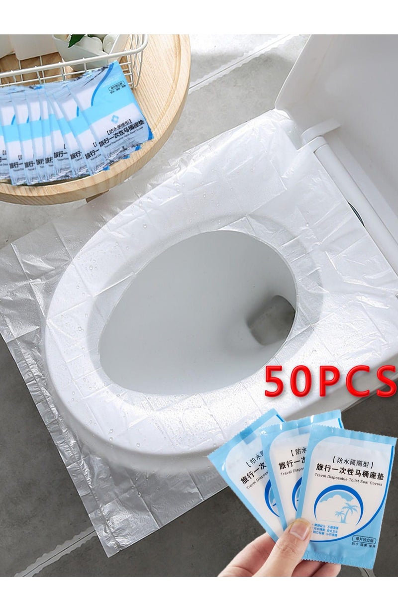 Pack Of 50 Pcs Disposable Toilet Seat Covers, antibacterial Waterproof Portable Potty Toilet Seat insulation Cover for Kids, Pregnant Travel, Hospital, Public Toilet, Hotel, Wrapped Pocket Size, restroom plastic bags - Image 1