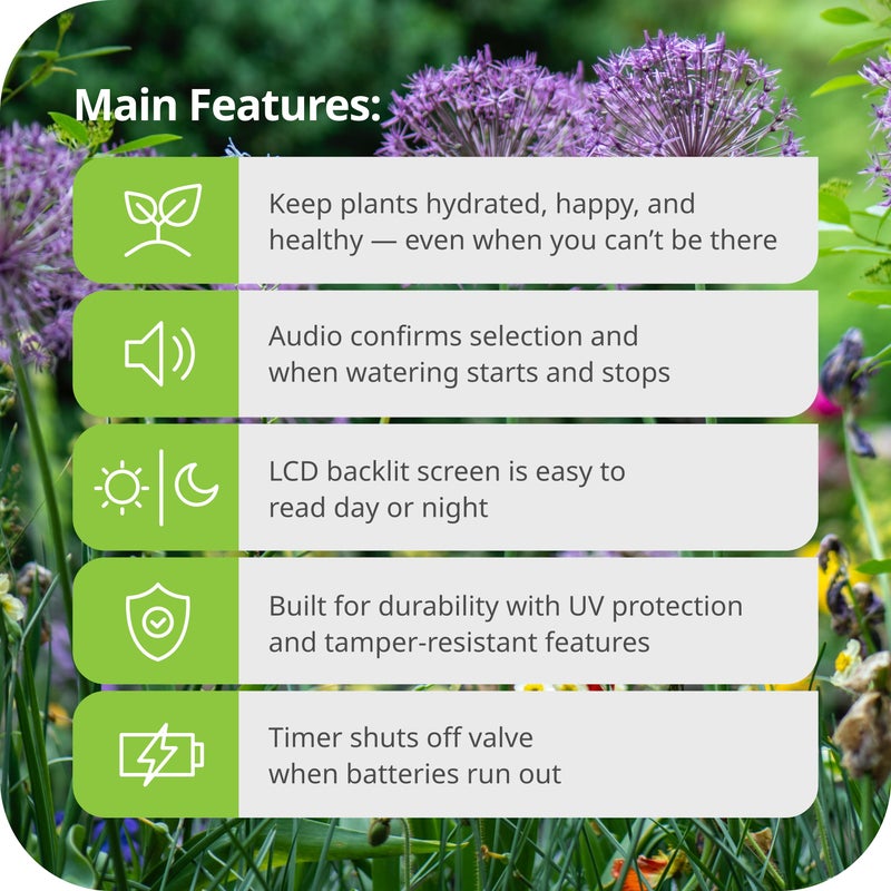 Raindrip Digital Hose-End Automatic Water Timer, Connects to Garden Faucets and Hose Bibbs, with Back-Lit LCD Screen for Drip Irrigation, Garden, Self-Watering, Grey - Image 2