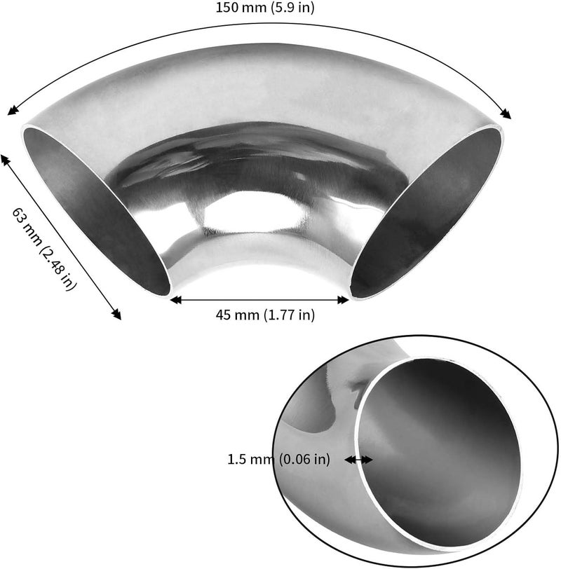 JAPCHET 8 Pack 25 Inch 90 Degree Mandrel Bend Elbow 304 Stainless Steel Exhaust Pipe Elbow for Stair Balcony and Deck 006 in  15 mm Thickness - Image 2