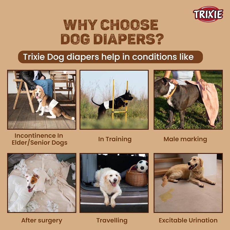 Trixie :- Disposable Diapers for Male Dogs | Made with Polyester Material, Comes with Adhering Fasteners & an Elastic Band | Can be Used to Avoid Male Marking, Excitable Urination - L-XL 60-80cm 12pcs - Image 5